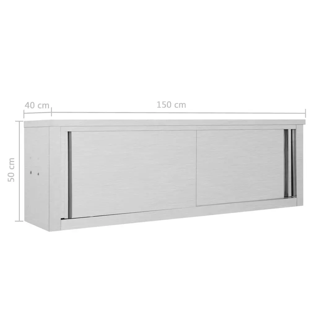 Kitchen Wall Cabinet with Sliding Doors 150x40x50 cm Stainless Steel 51054