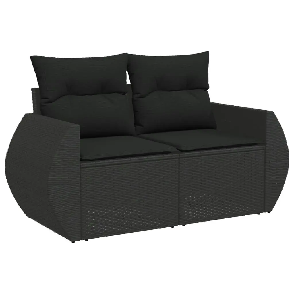 10 Piece Garden Sofa Set with Cushions Black Poly Rattan 3221904