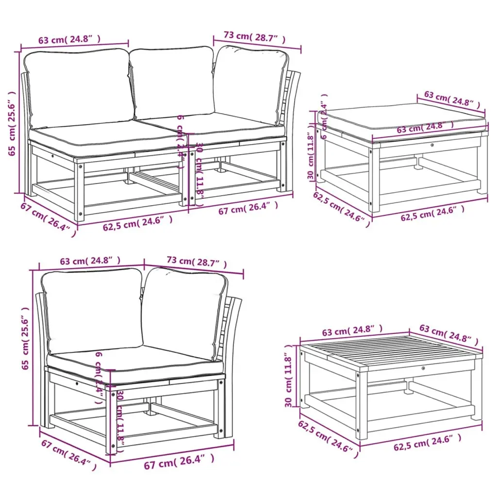 10 Piece Garden Lounge Set with Cushions Solid Wood Acacia 3214319