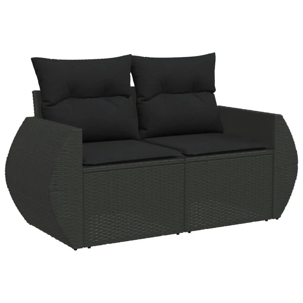 10 Piece Garden Sofa Set with Cushions Black Poly Rattan 3221884