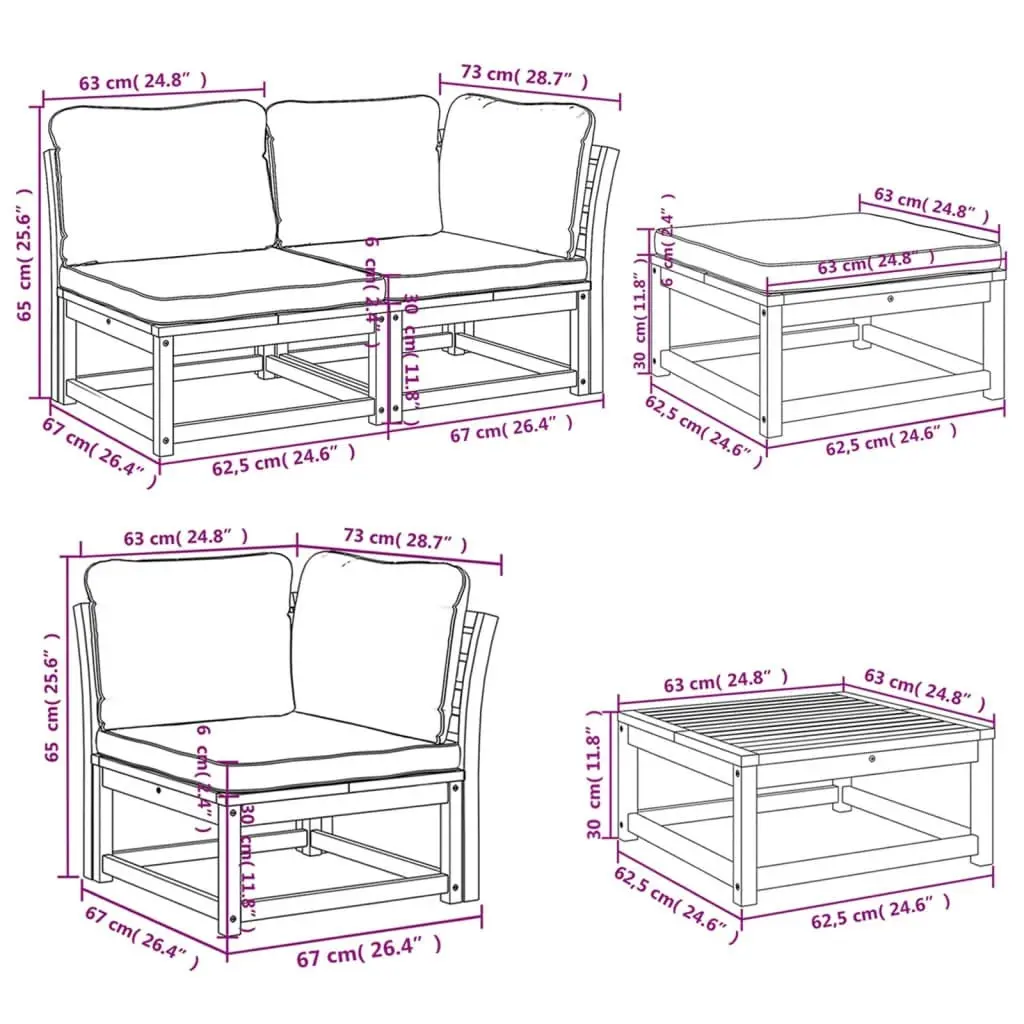 10 Piece Garden Lounge Set with Cushions Solid Wood Acacia 3214296