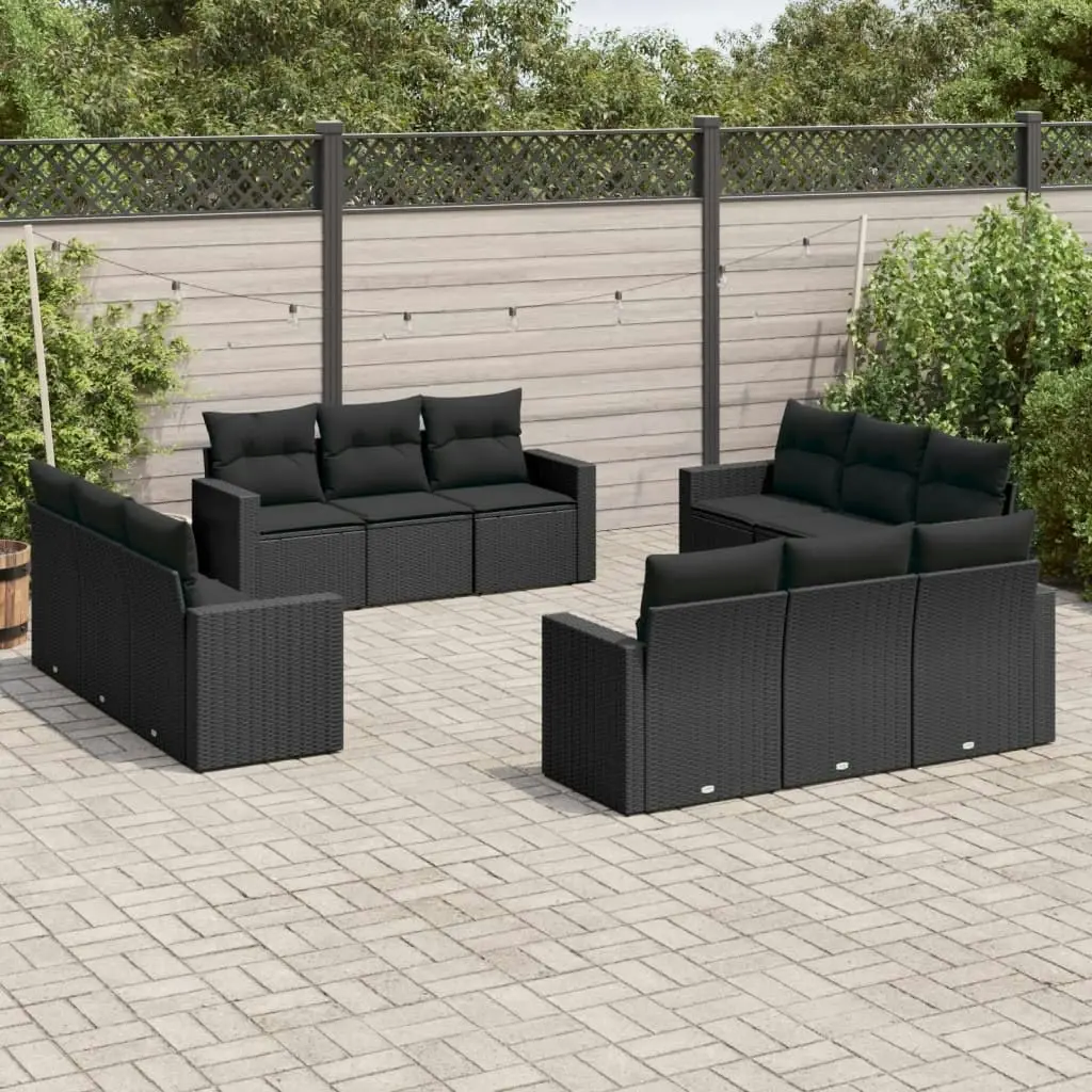 12 Piece Garden Sofa Set with Cushions Black Poly Rattan 3251102