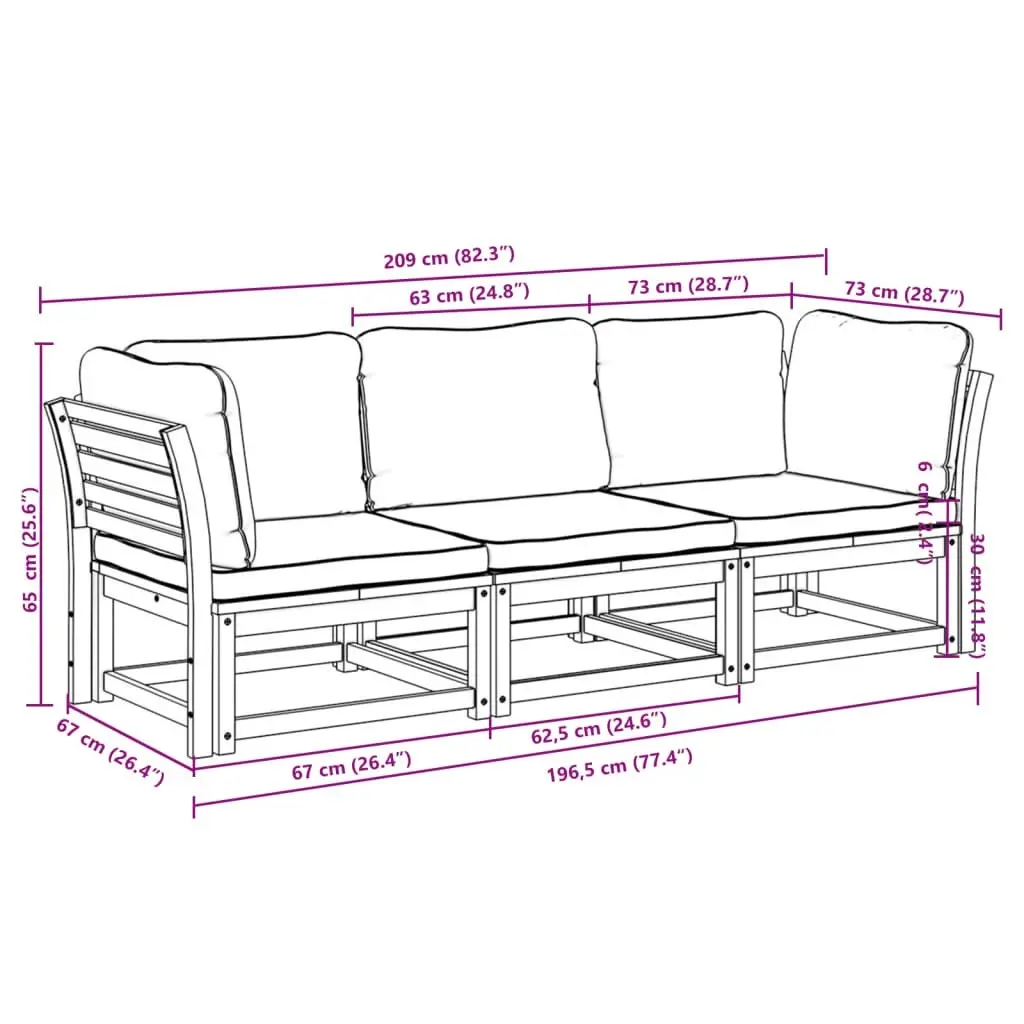 3 Piece Garden Lounge Set with Cushions Solid Wood Acacia 3214314