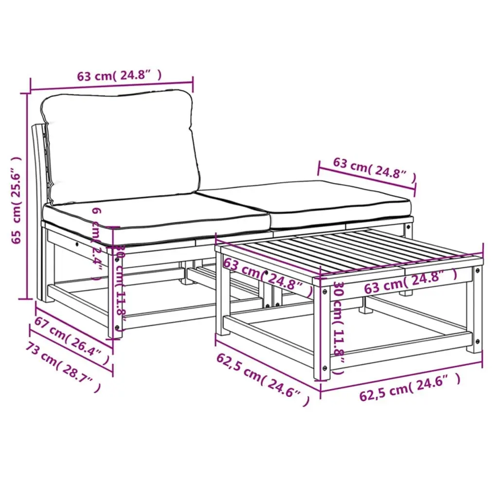 3 Piece Garden Lounge Set with Cushions Solid Wood Acacia 366497