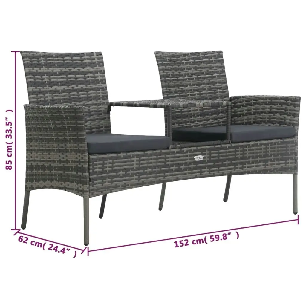 2-Seater Garden Sofa with Tea Table Poly Rattan Anthracite 47751