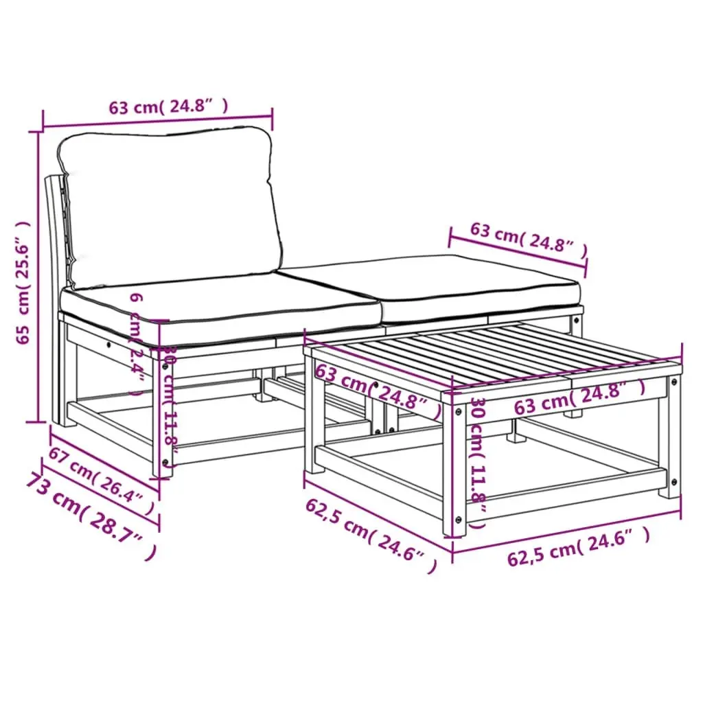 3 Piece Garden Lounge Set with Cushions Solid Wood Acacia 366491