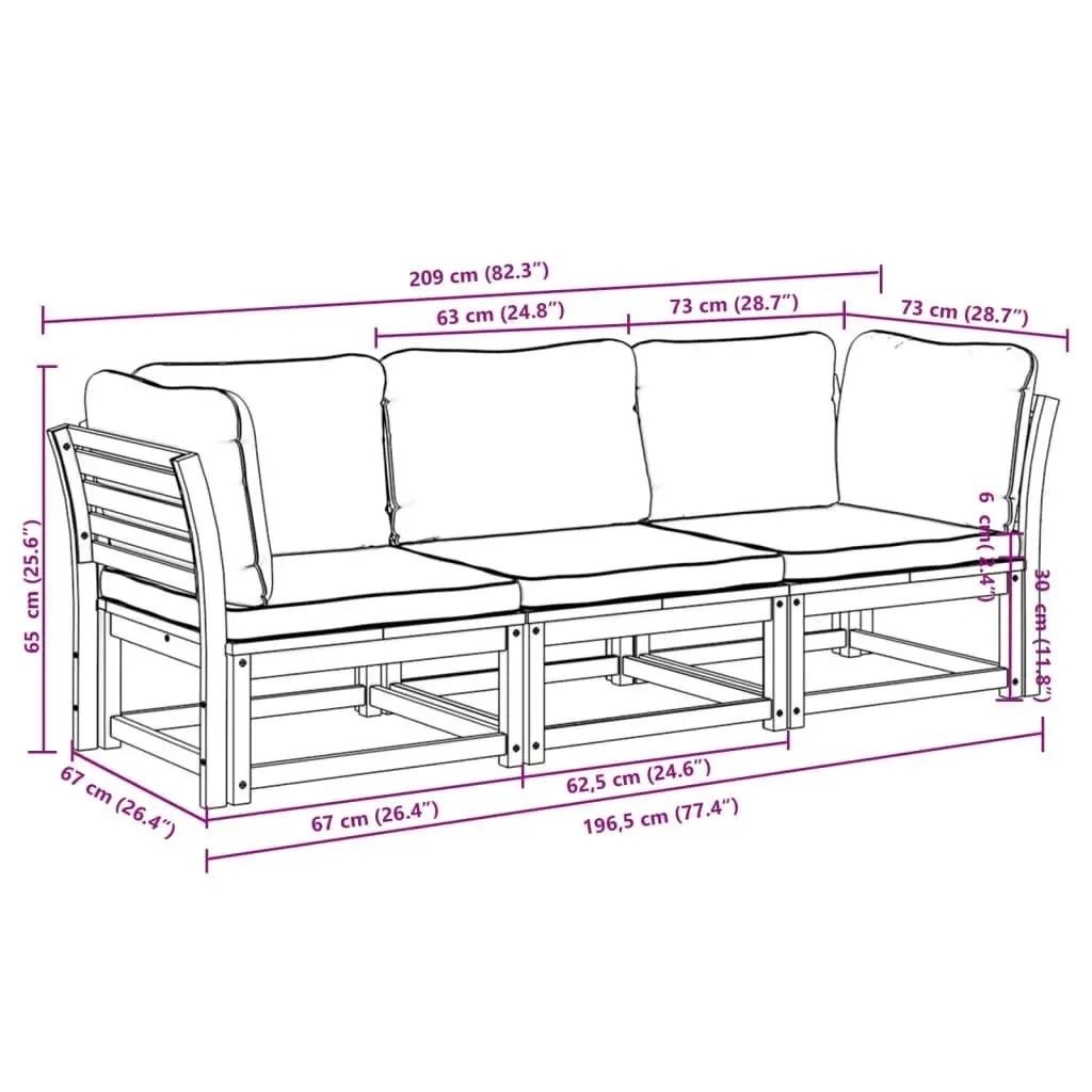 3 Piece Garden Lounge Set with Cushions Solid Wood Acacia 3214291