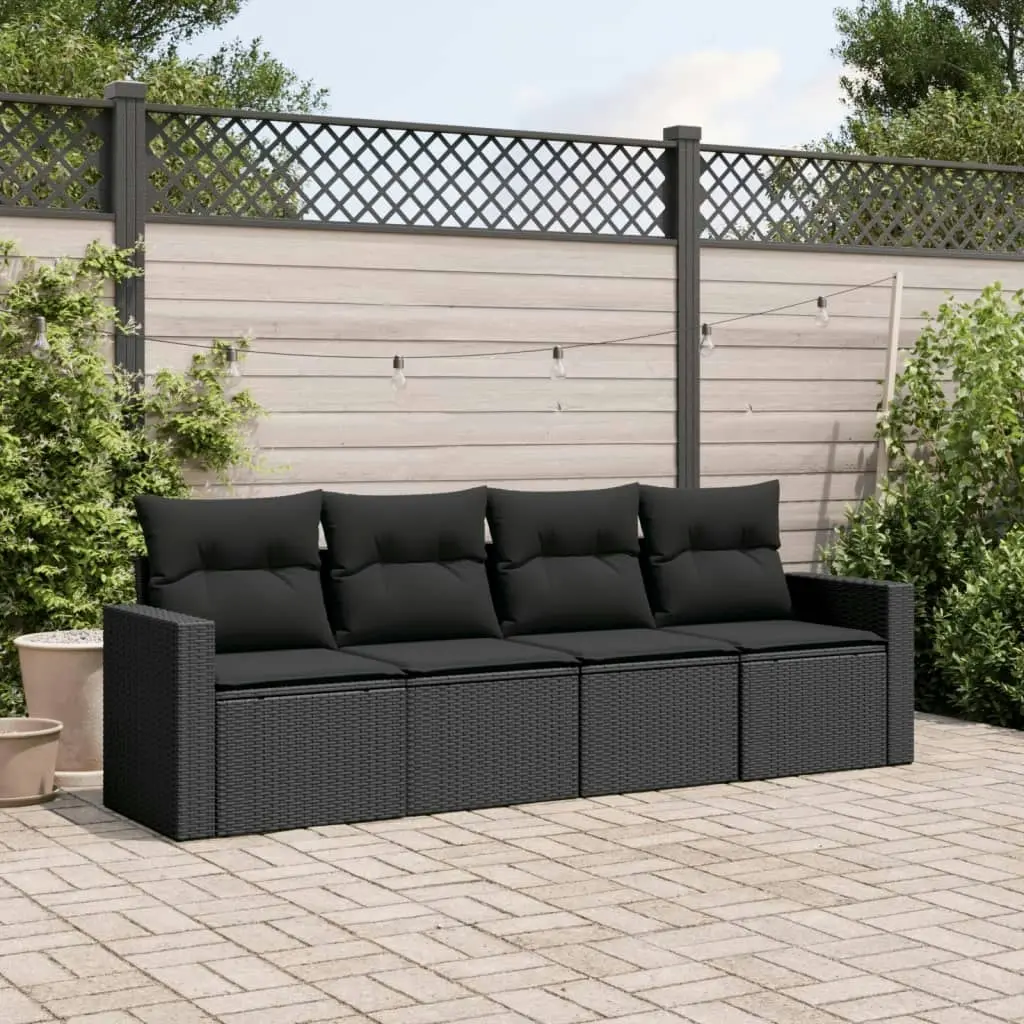 4 Piece Garden Sofa Set with Cushions Black Poly Rattan 3251012