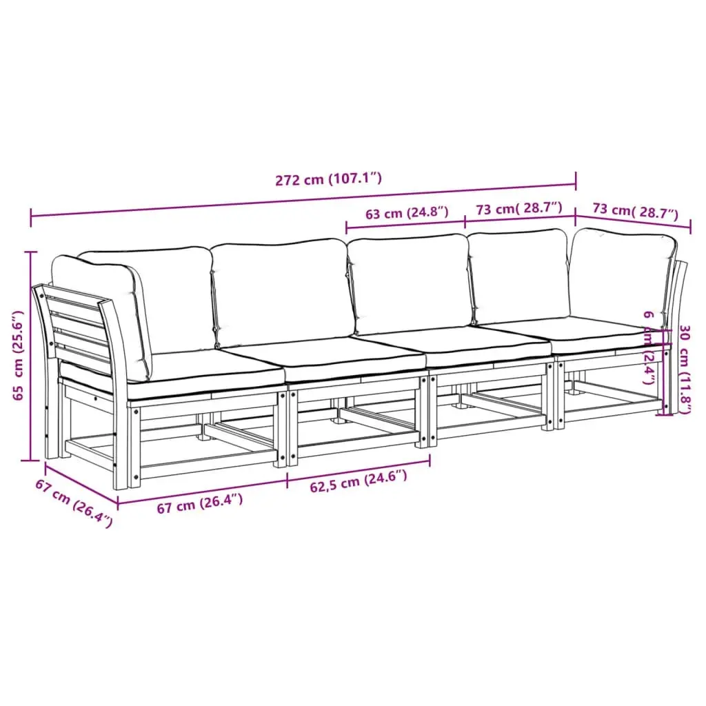 4 Piece Garden Lounge Set with Cushions Solid Wood Acacia 3214315