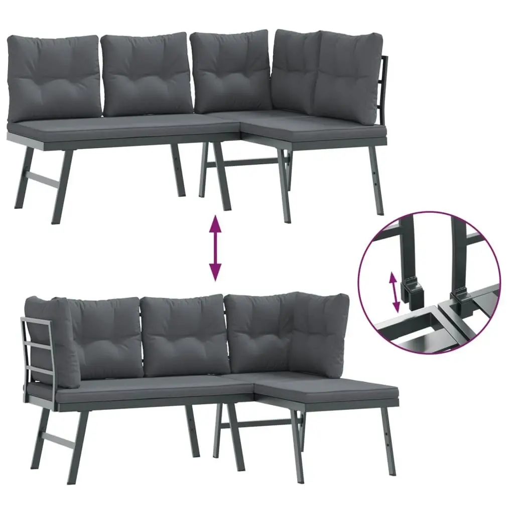 4 Piece Garden Benches with Cushions Black Powder-coated Steel 3283713