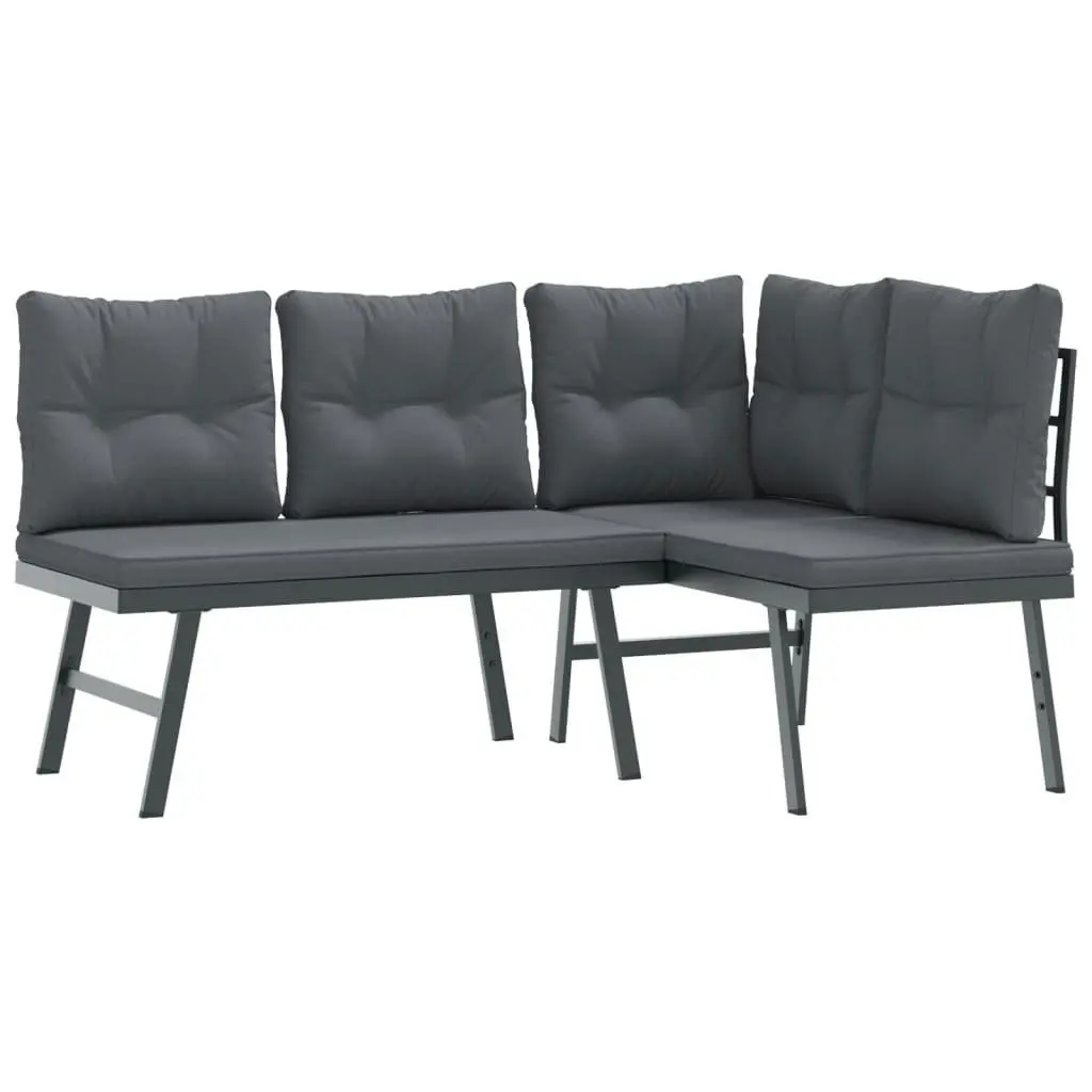 4 Piece Garden Benches with Cushions Black Powder-coated Steel 3283713