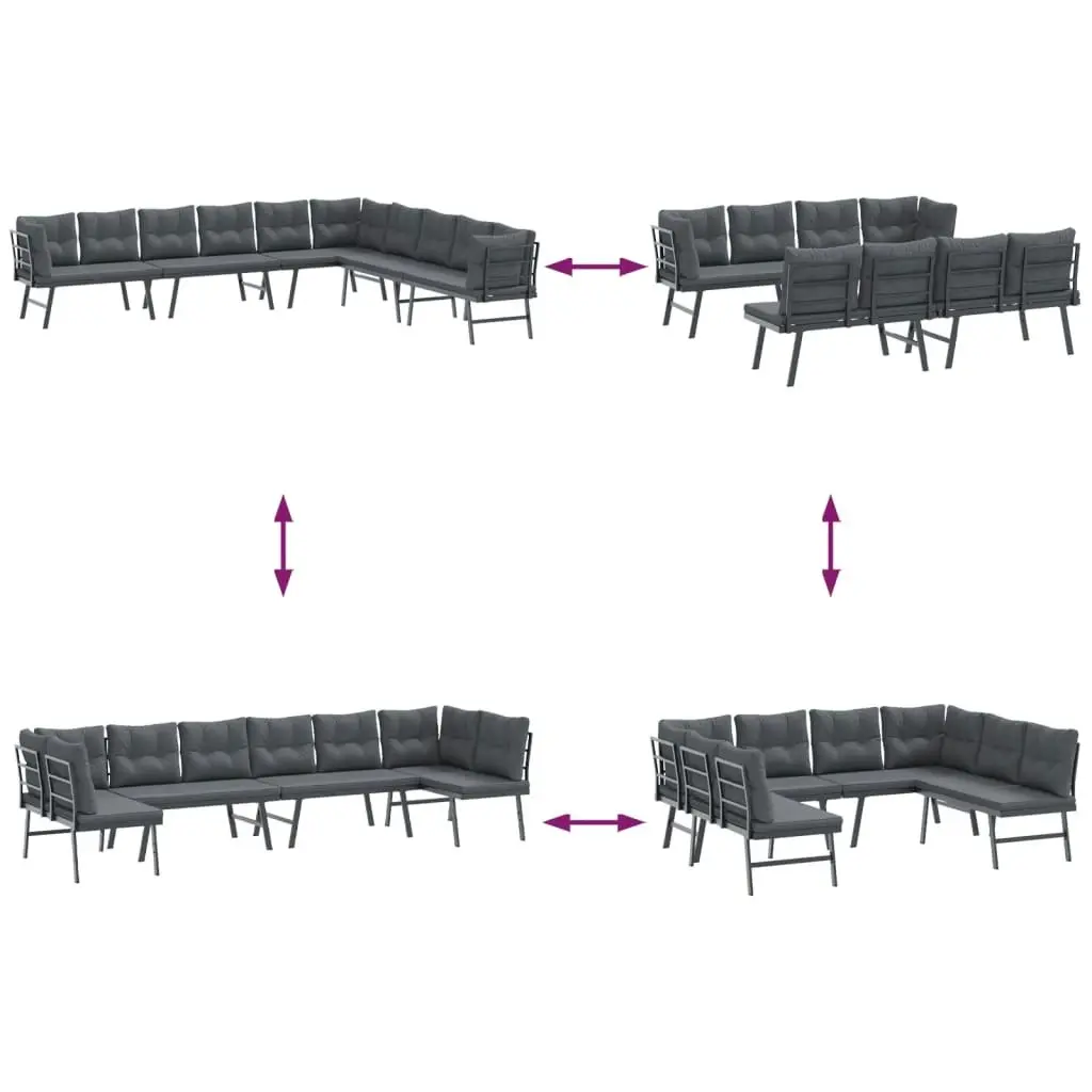 4 Piece Garden Benches with Cushions Black Powder-coated Steel 3283713