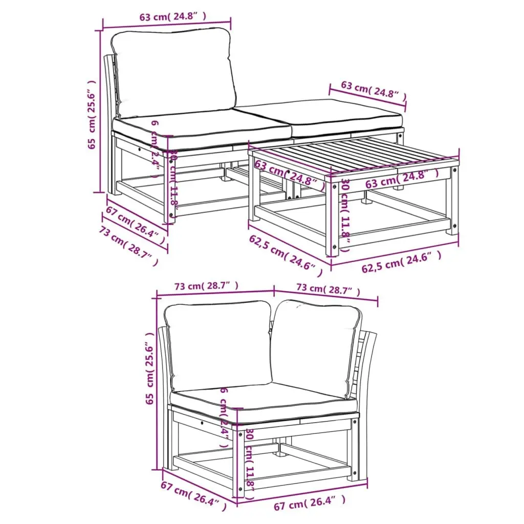 4 Piece Garden Lounge Set with Cushions Solid Wood Acacia 3214284