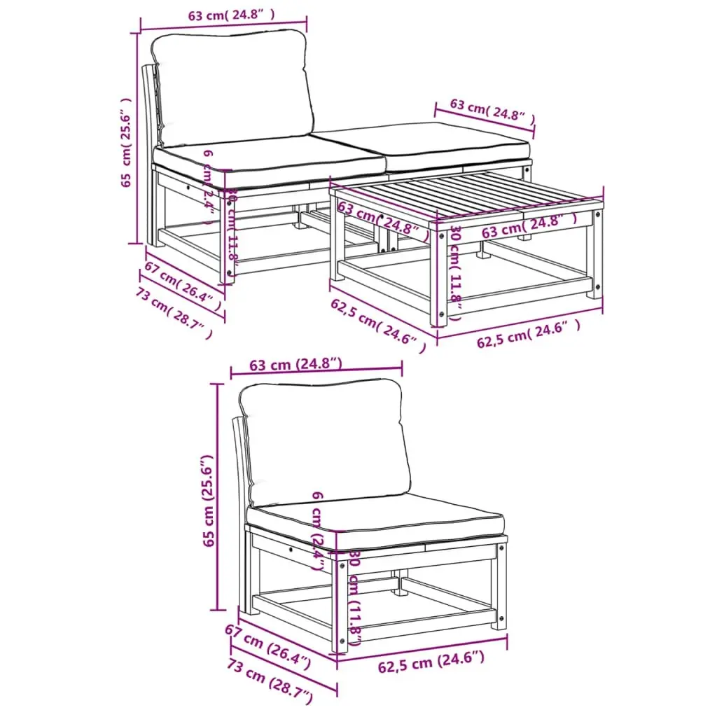 4 Piece Garden Lounge Set with Cushions Solid Wood Acacia 3214326