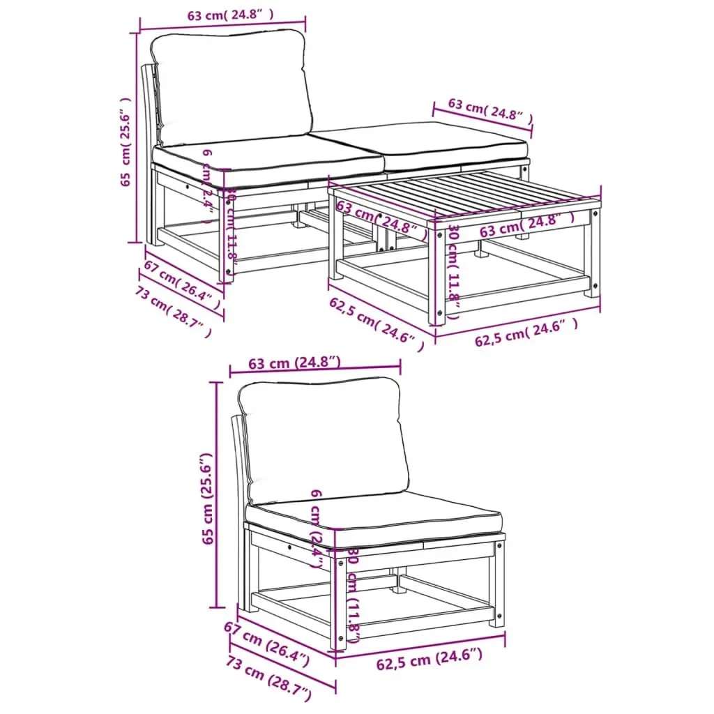 4 Piece Garden Lounge Set with Cushions Solid Wood Acacia 3214303