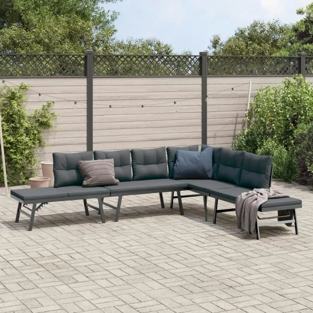 4 Piece Garden Benches with Cushions Black Powder-coated Steel 3283721