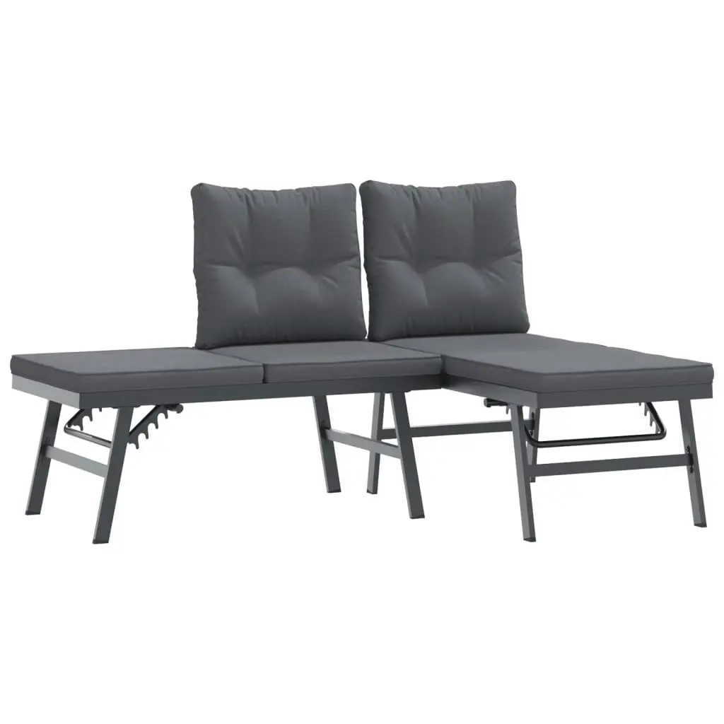 4 Piece Garden Benches with Cushions Black Powder-coated Steel 3283721