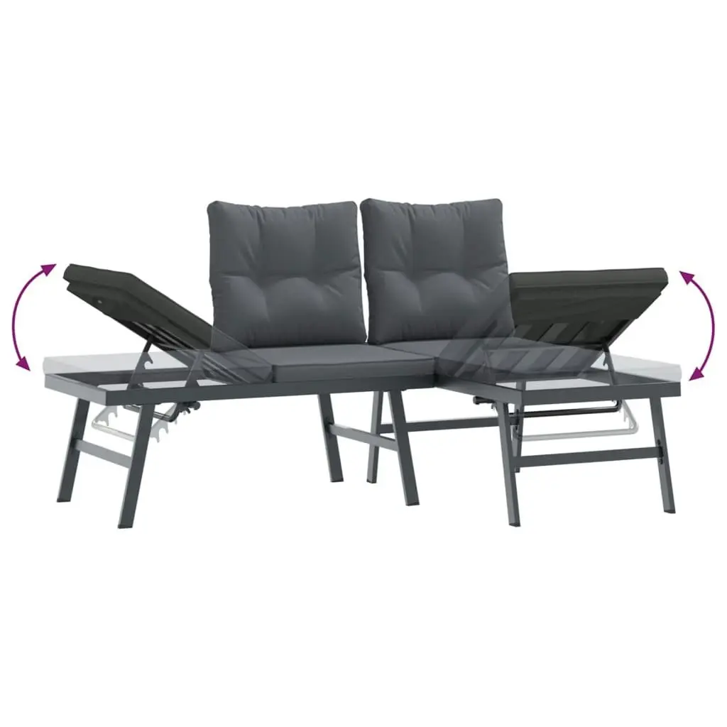 4 Piece Garden Benches with Cushions Black Powder-coated Steel 3283721