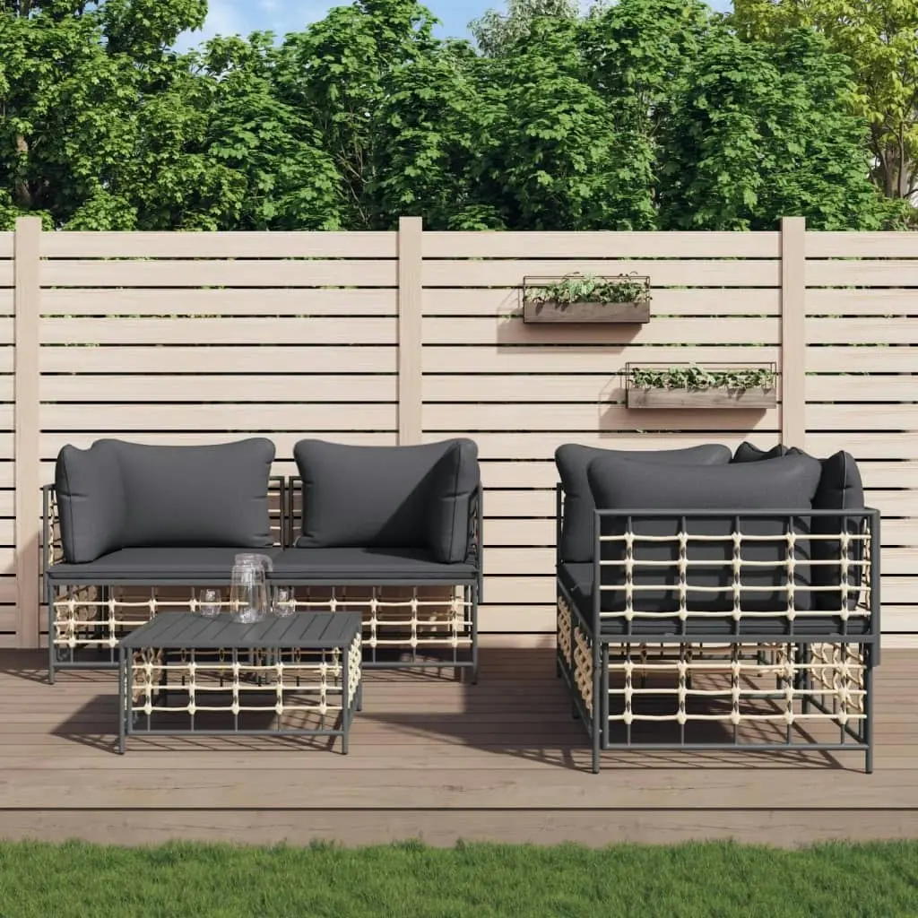 5 Piece Garden Lounge Set with Cushions Anthracite Poly Rattan 3186703