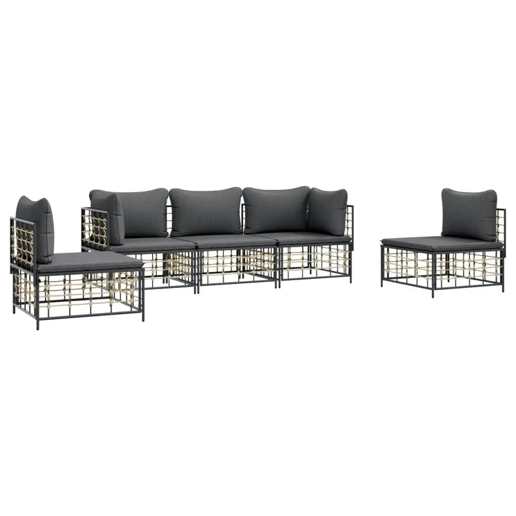 5 Piece Garden Lounge Set with Cushions Anthracite Poly Rattan 3186717