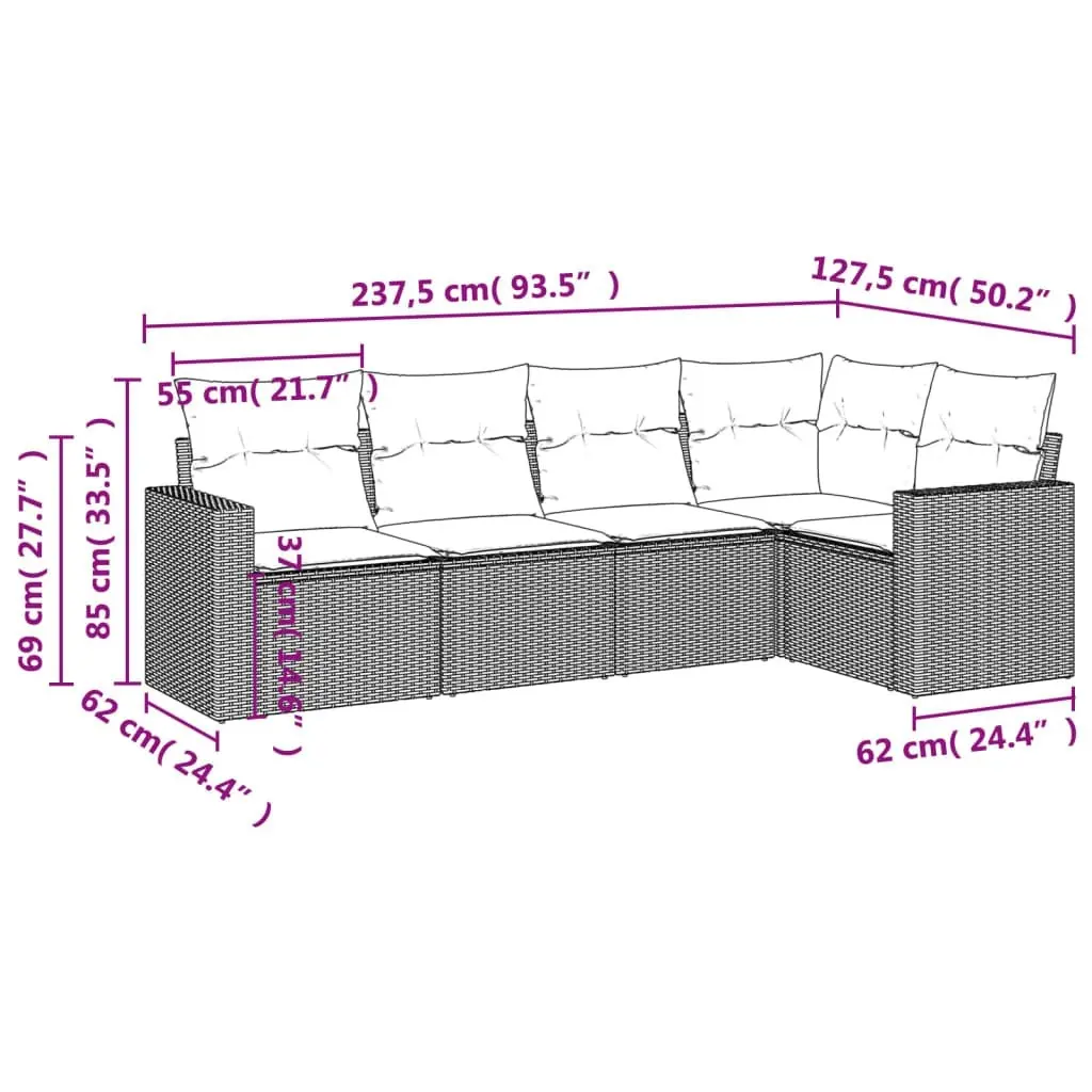 5 Piece Garden Sofa Set with Cushions Black Poly Rattan 3251262