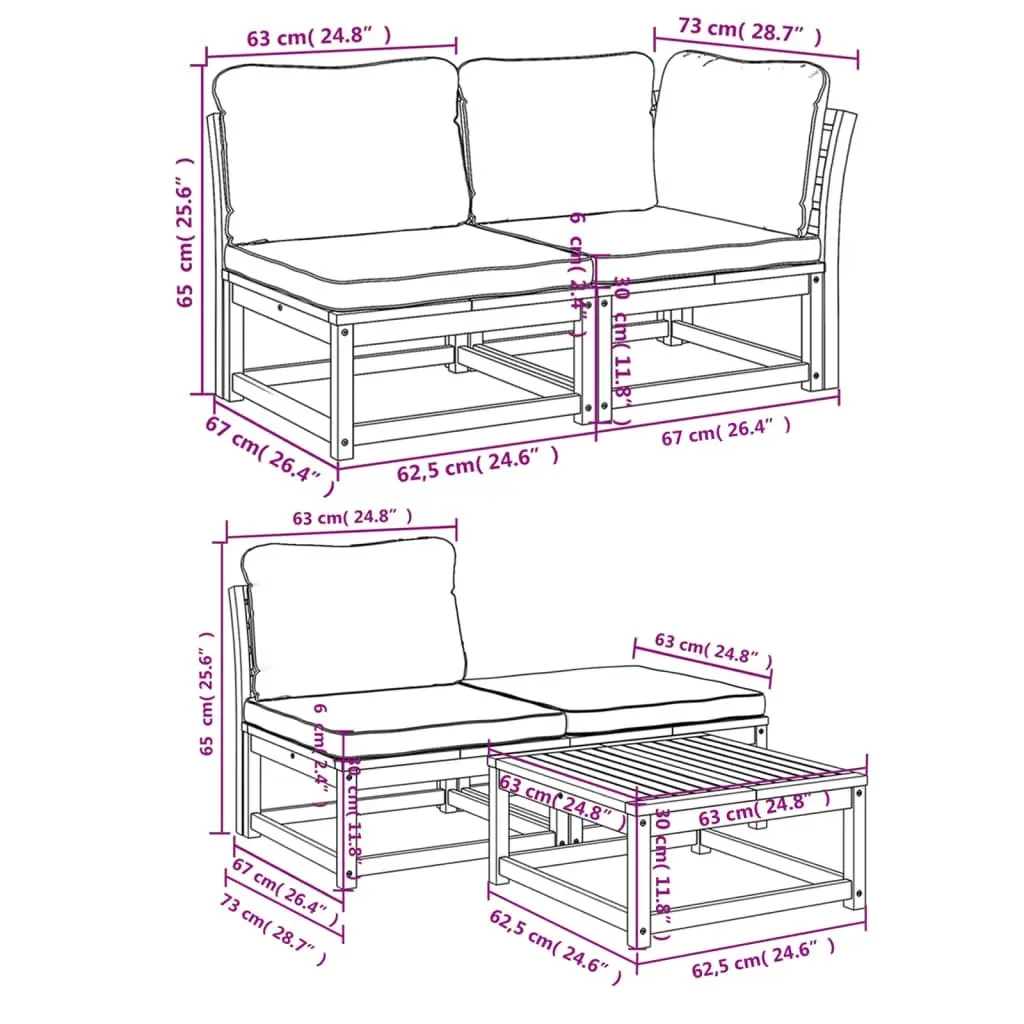 5 Piece Garden Lounge Set with Cushions Solid Wood Acacia 3214285