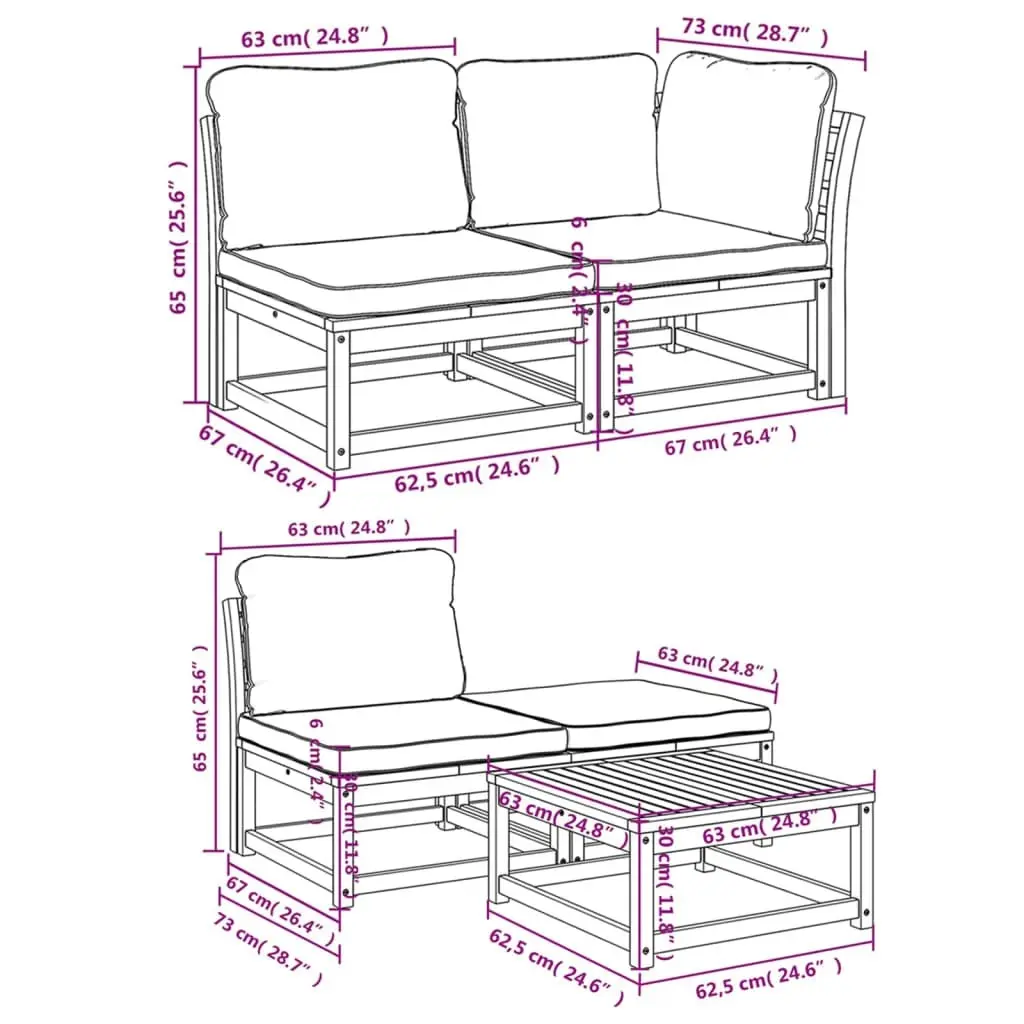 5 Piece Garden Lounge Set with Cushions Solid Wood Acacia 3214308