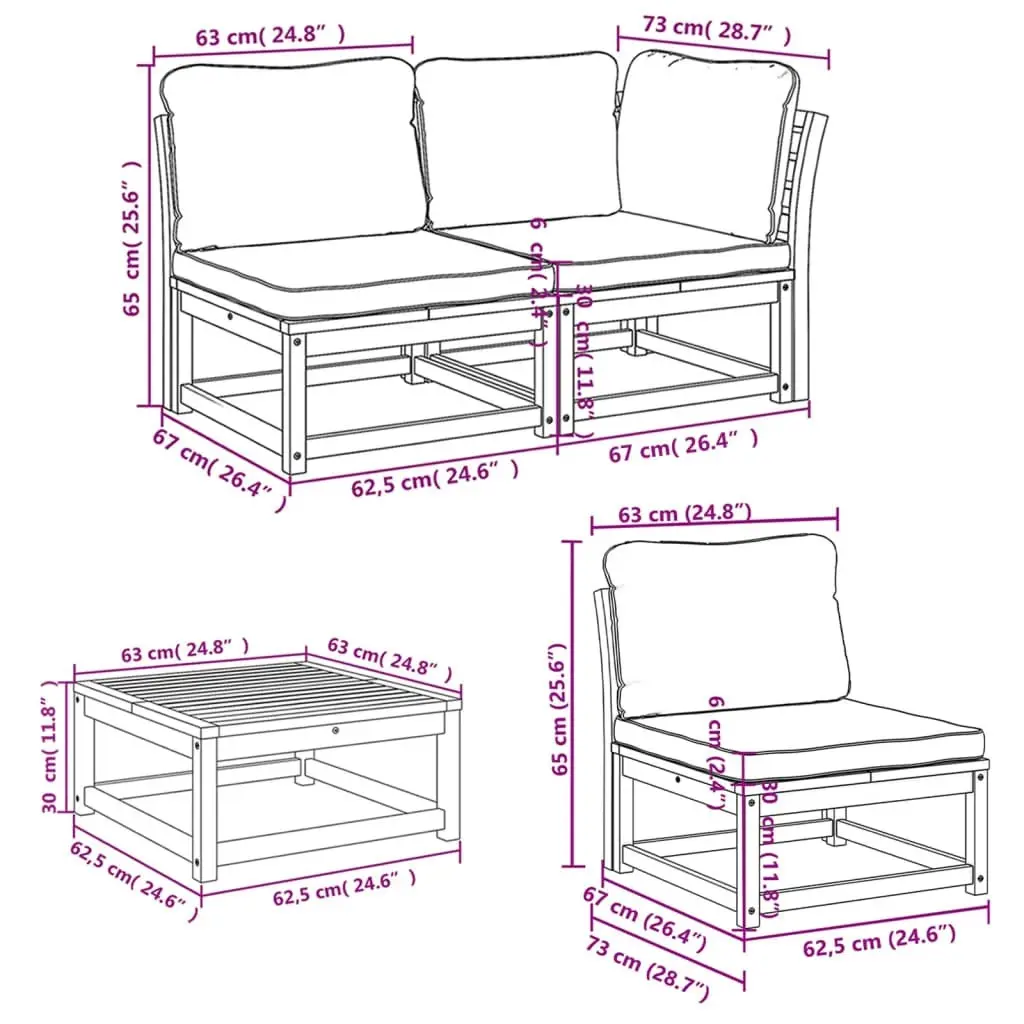 5 Piece Garden Lounge Set with Cushions Solid Wood Acacia 3214302