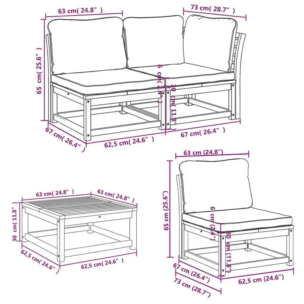 5 Piece Garden Lounge Set with Cushions Solid Wood Acacia 3214325