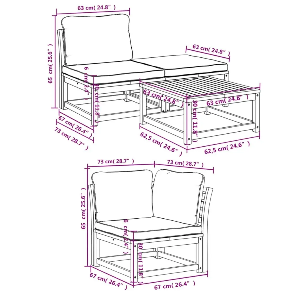 5 Piece Garden Lounge Set with Cushions Solid Wood Acacia 3214309