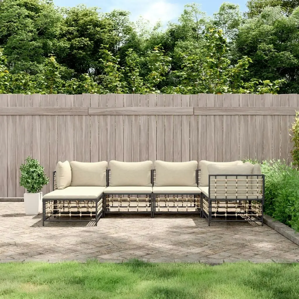 6 Piece Garden Lounge Set with Cushions Anthracite Poly Rattan 3186770