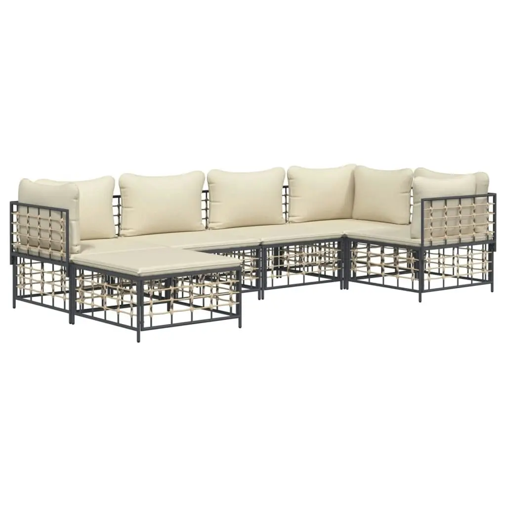 6 Piece Garden Lounge Set with Cushions Anthracite Poly Rattan 3186770