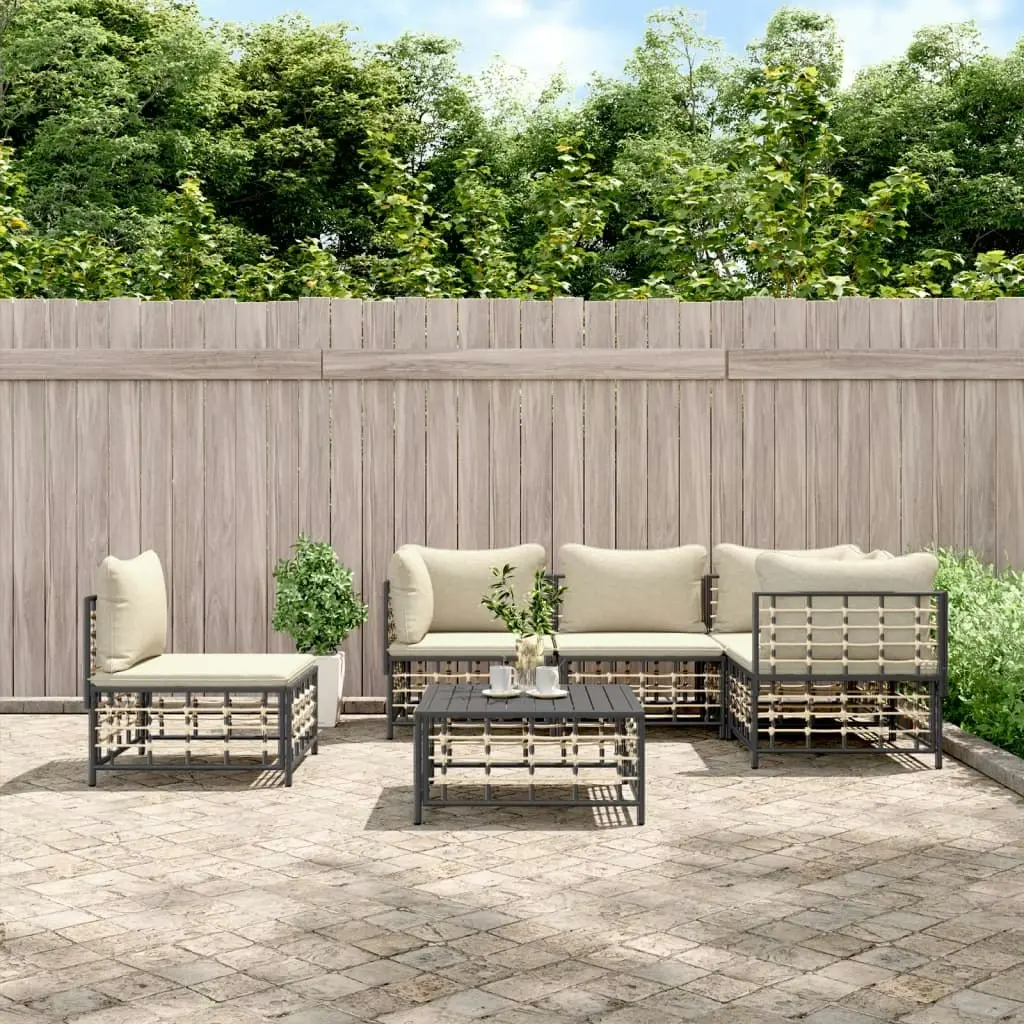 6 Piece Garden Lounge Set with Cushions Anthracite Poly Rattan 3186764