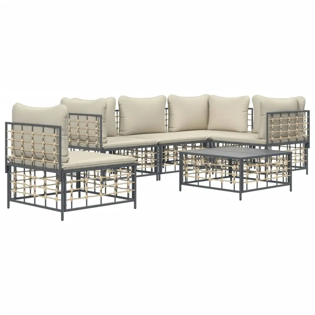 6 Piece Garden Lounge Set with Cushions Anthracite Poly Rattan 3186764