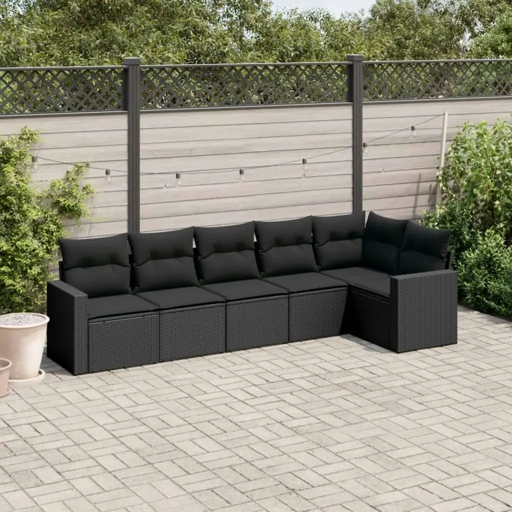 6 Piece Garden Sofa Set with Cushions Black Poly Rattan 3251322