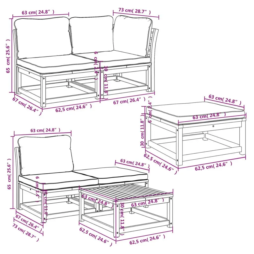 6 Piece Garden Lounge Set with Cushions Solid Wood Acacia 3214283