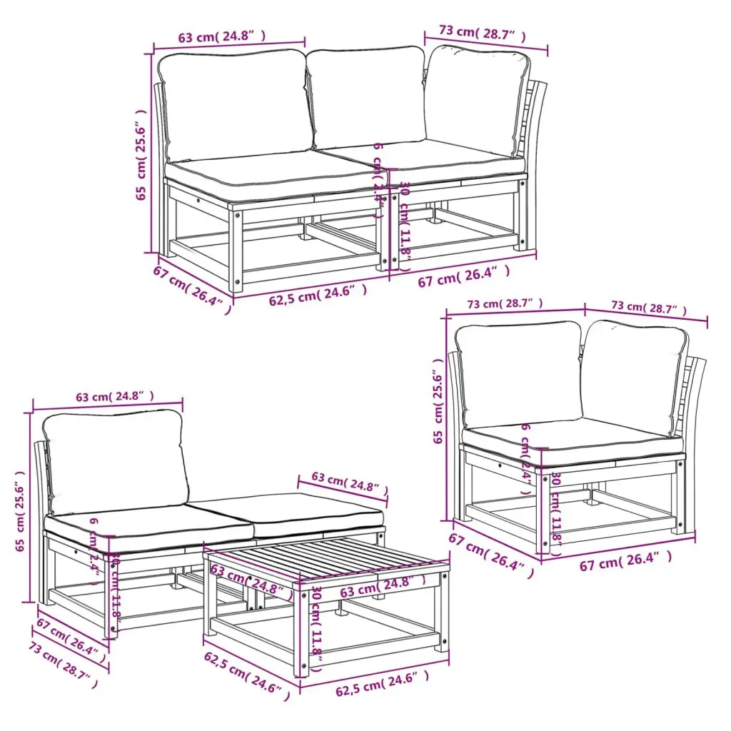 6 Piece Garden Lounge Set with Cushions Solid Wood Acacia 3214287