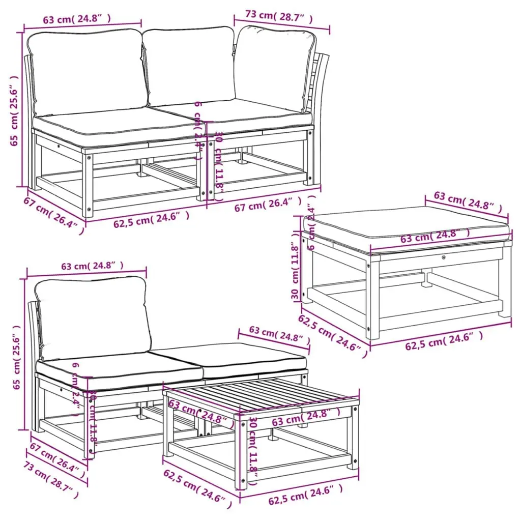 6 Piece Garden Lounge Set with Cushions Solid Wood Acacia 3214306