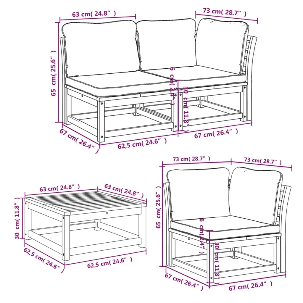 6 Piece Garden Lounge Set with Cushions Solid Wood Acacia 3214289