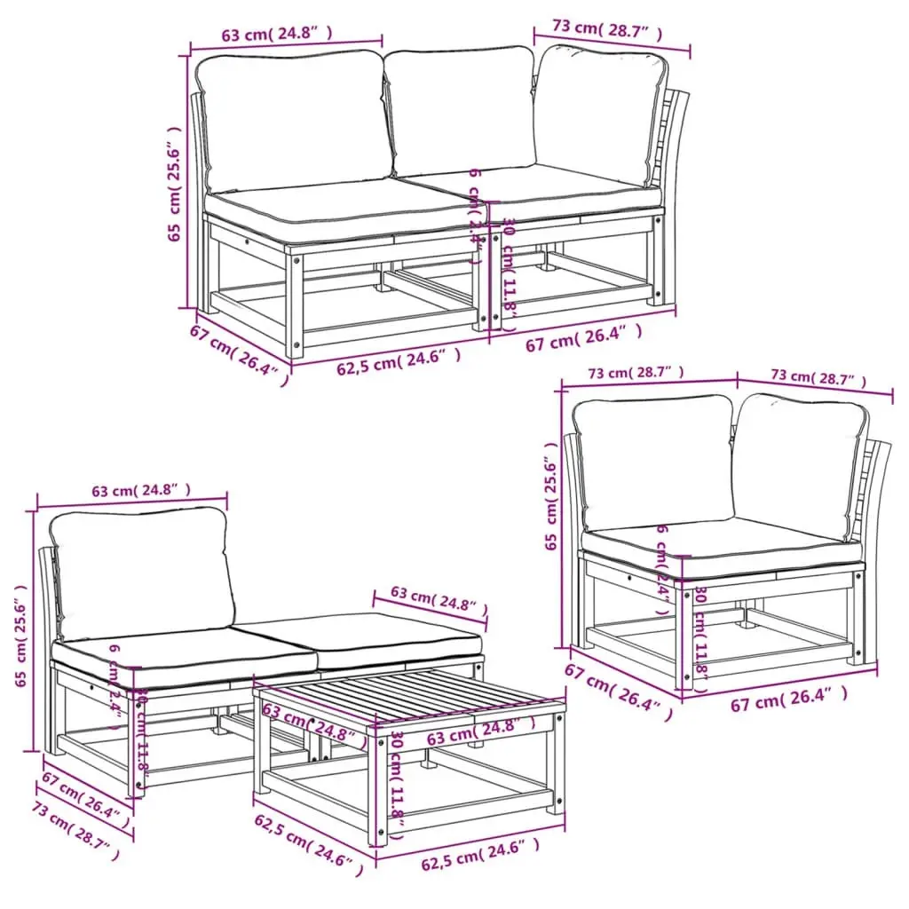 6 Piece Garden Lounge Set with Cushions Solid Wood Acacia 3214310