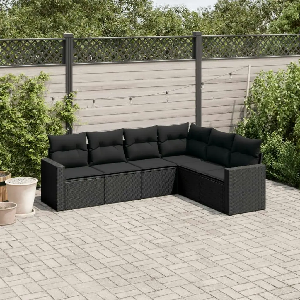 6 Piece Garden Sofa Set with Cushions Black Poly Rattan 3251342