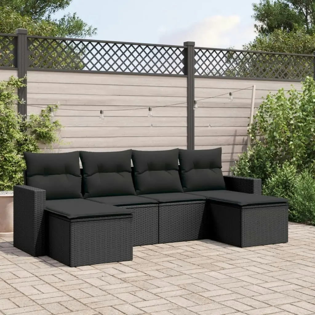 6 Piece Garden Sofa Set with Cushions Black Poly Rattan 3251652