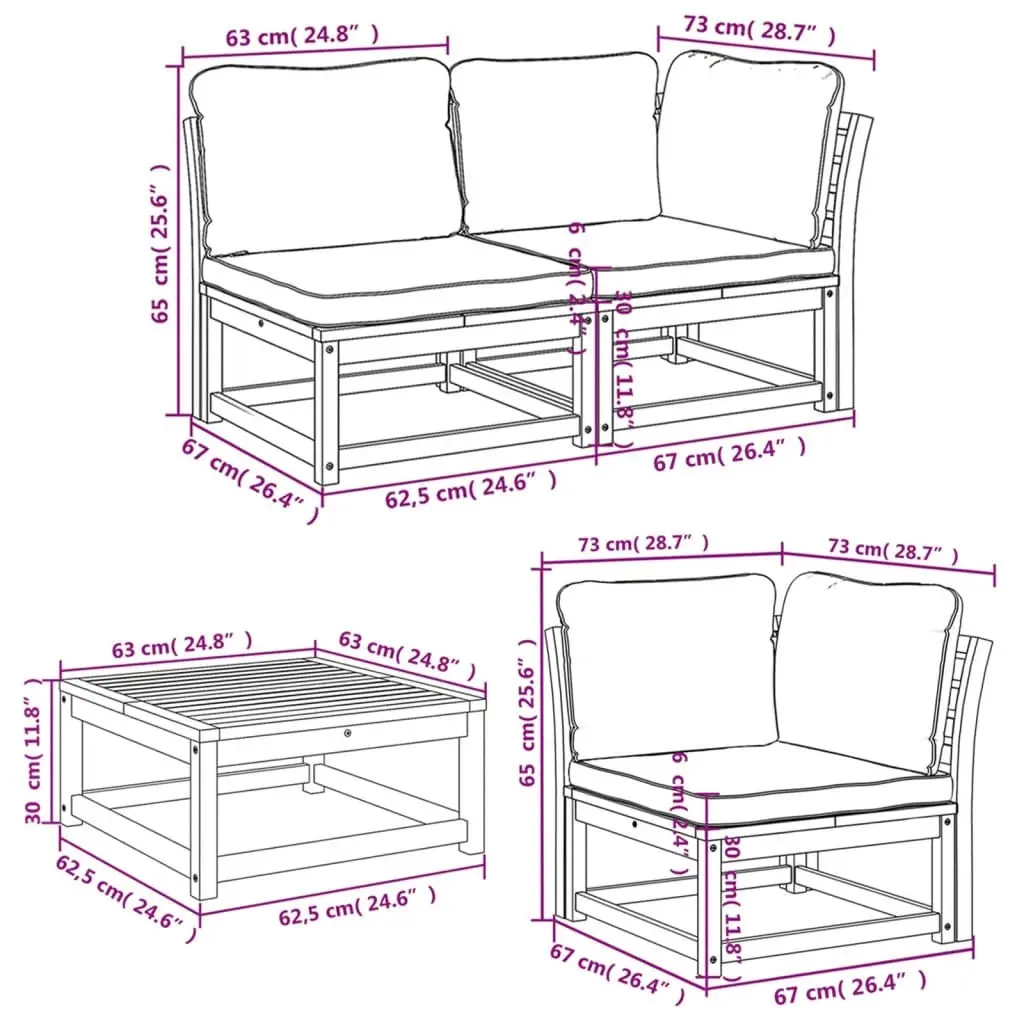 6 Piece Garden Lounge Set with Cushions Solid Wood Acacia 3214316