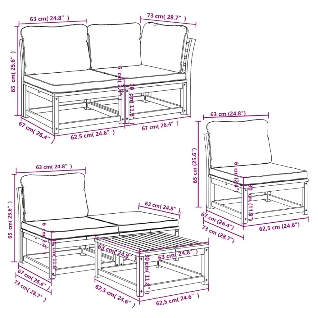 6 Piece Garden Lounge Set with Cushions Solid Wood Acacia 3214324