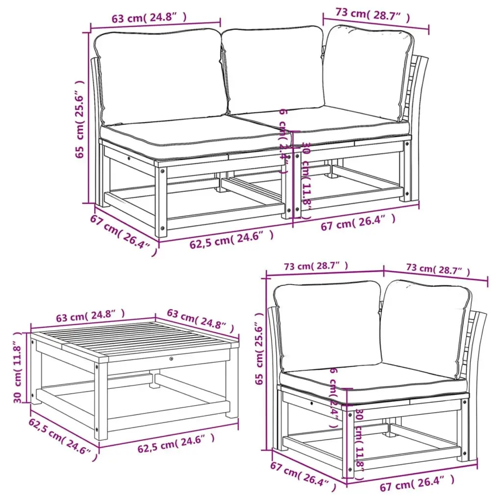 6 Piece Garden Lounge Set with Cushions Solid Wood Acacia 3214311