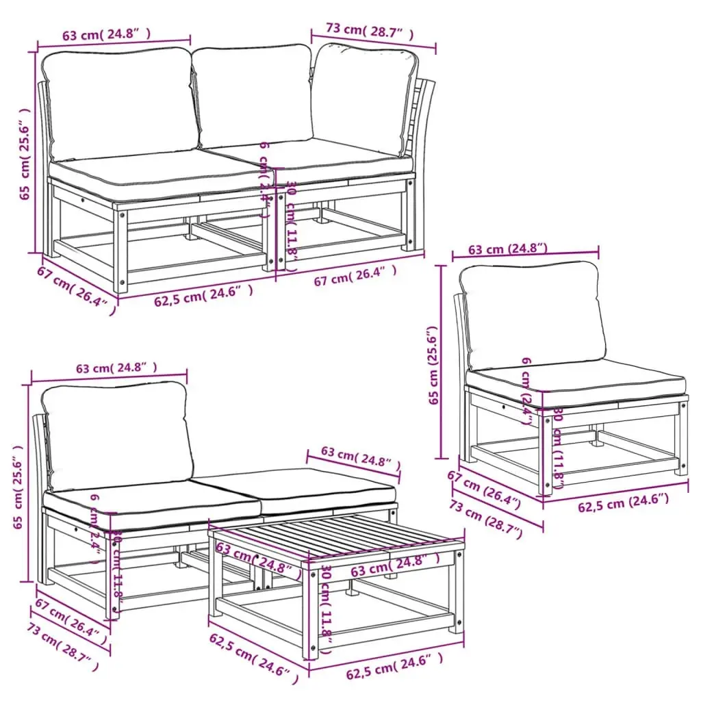 6 Piece Garden Lounge Set with Cushions Solid Wood Acacia 3214301