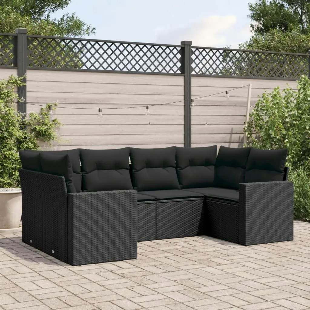 6 Piece Garden Sofa Set with Cushions Black Poly Rattan 3251712