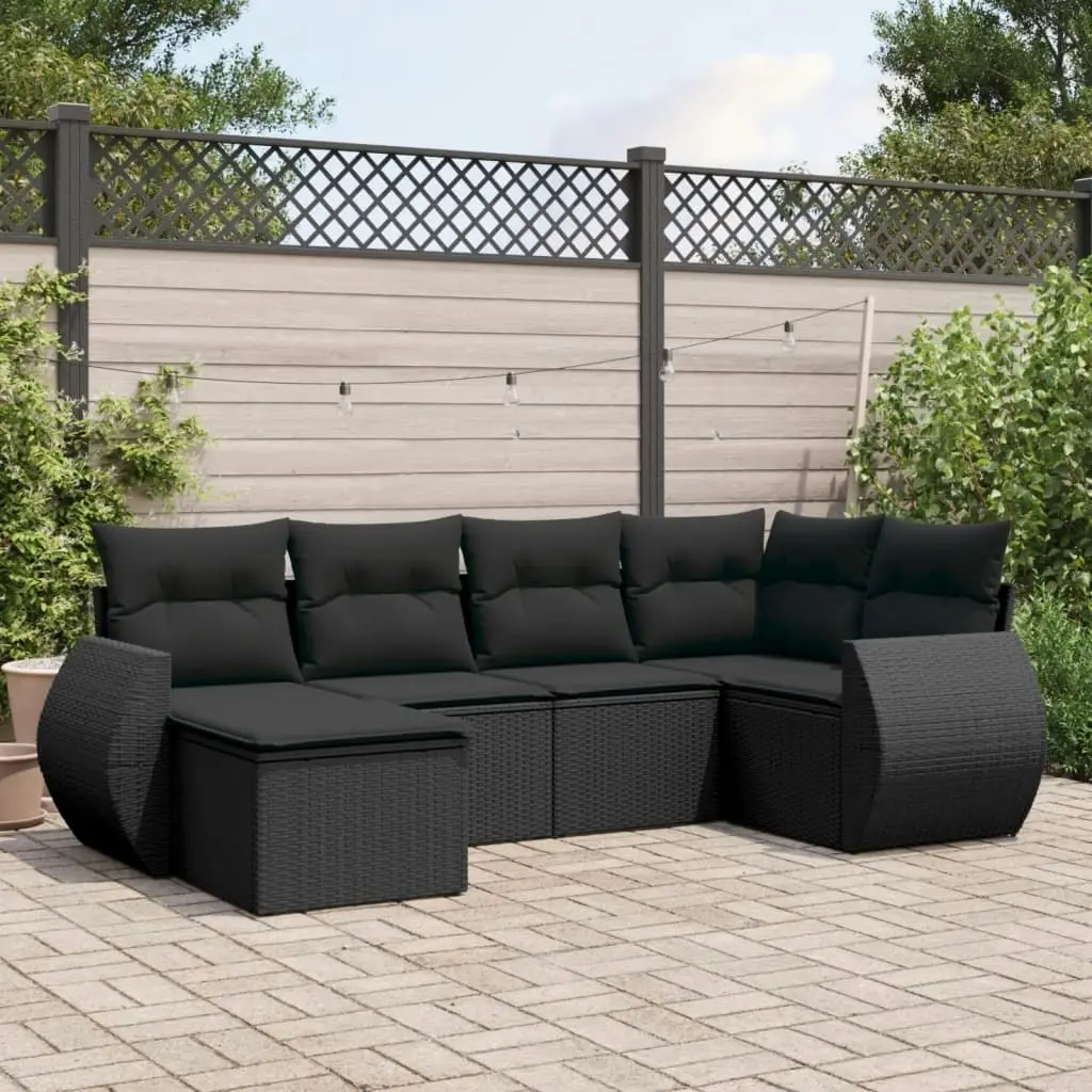 6 Piece Garden Sofa Set with Cushions Black Poly Rattan 3221654