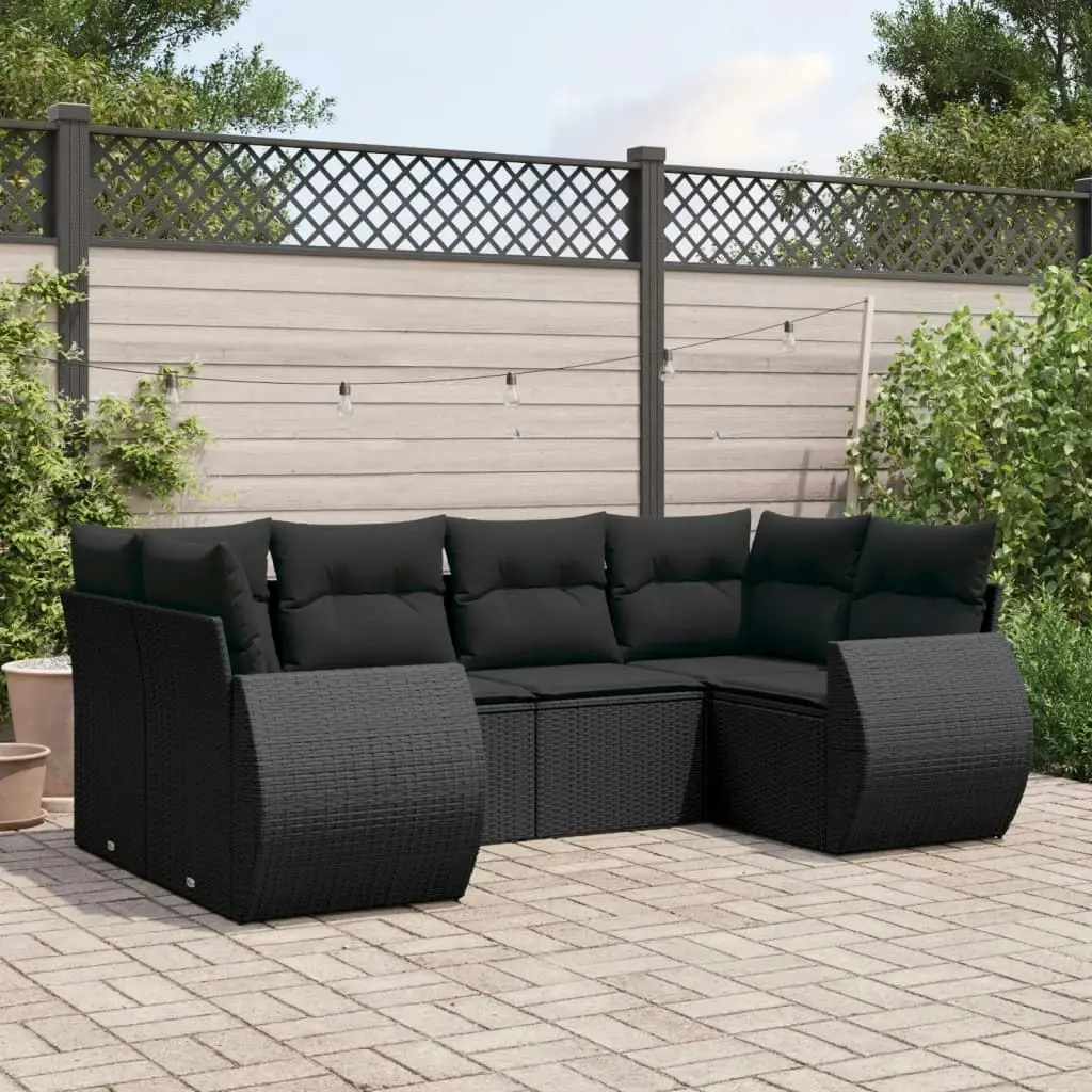 6 Piece Garden Sofa Set with Cushions Black Poly Rattan 3221774