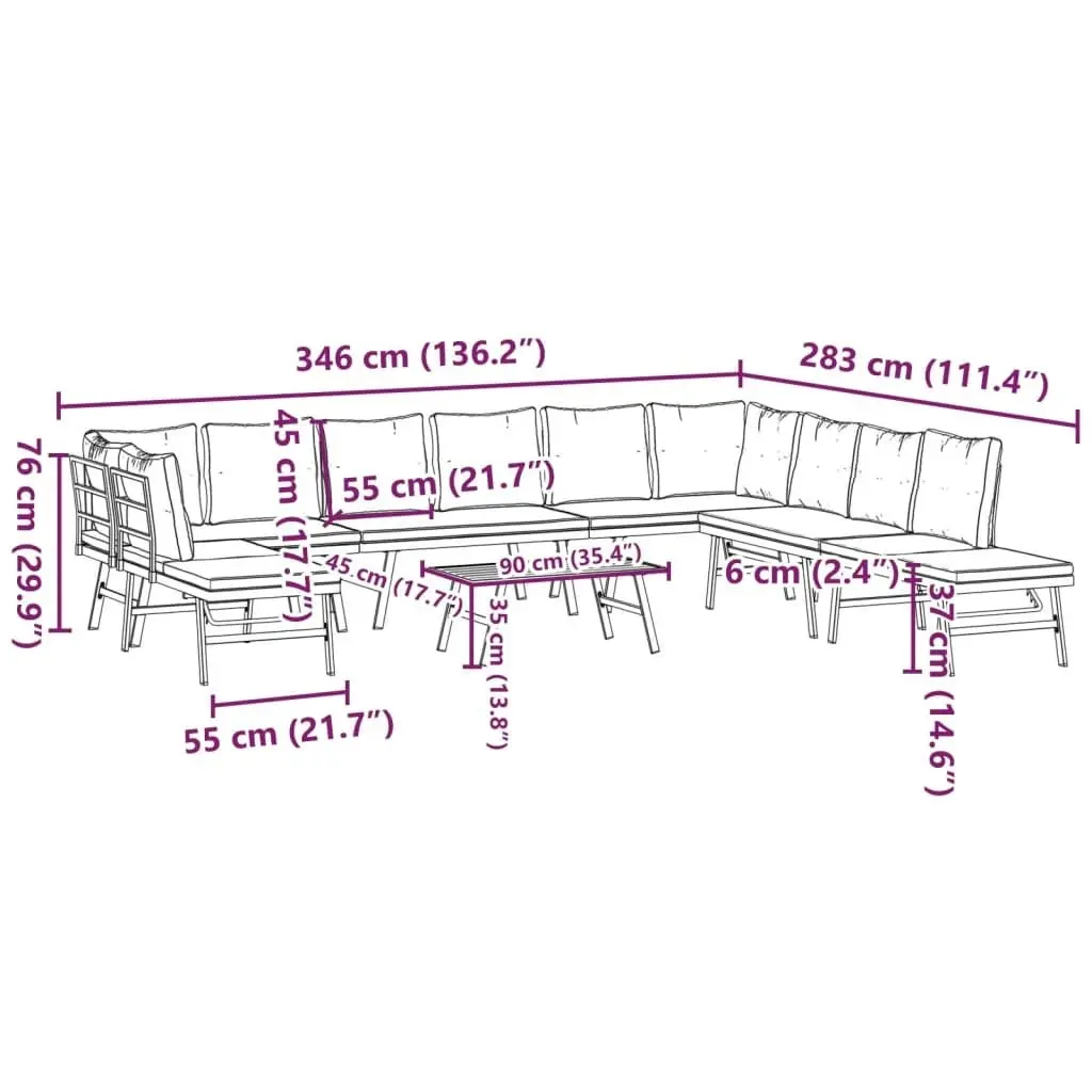 6 Piece Garden Benches with Cushions Black Powder-coated Steel 3283729